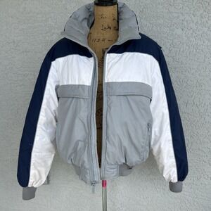 Vtg Profile Down Jacket Mens Large Full Zip Ski Snowboard Navy‎ White Gray